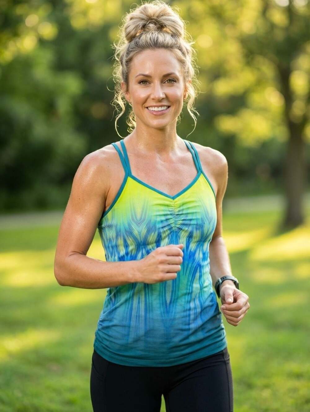 prAna Quinn Tank Top Blue Green Ikat Print Size M